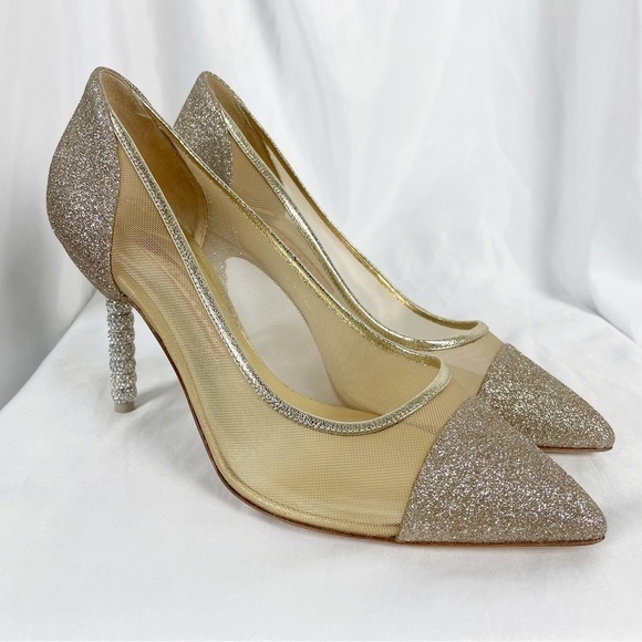 Sophia Webster Jasmine Crystal Glitter Pointed Toe Pumps Heels Cocktail Bridal - Picture 2 of 9